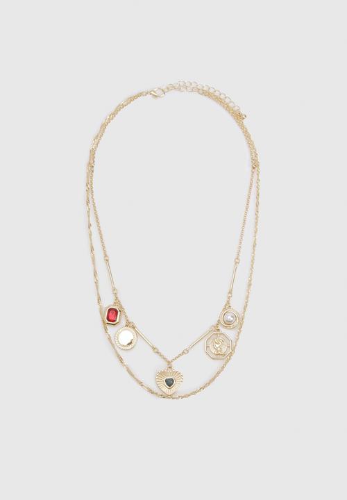 boohoo - Statement Layered Charm Necklace- Gold