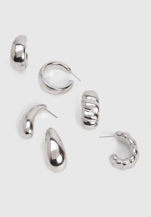 boohoo - 3 Pack Silver Chunky Hoop Earrings- Silver