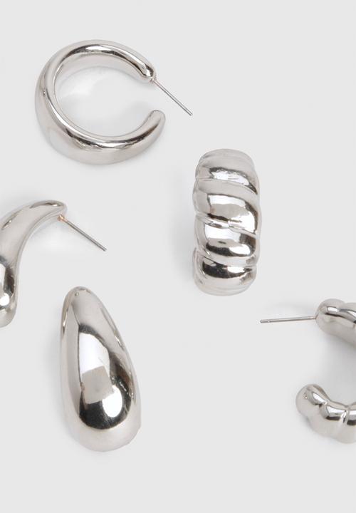 boohoo - 3 Pack Silver Chunky Hoop Earrings- Silver