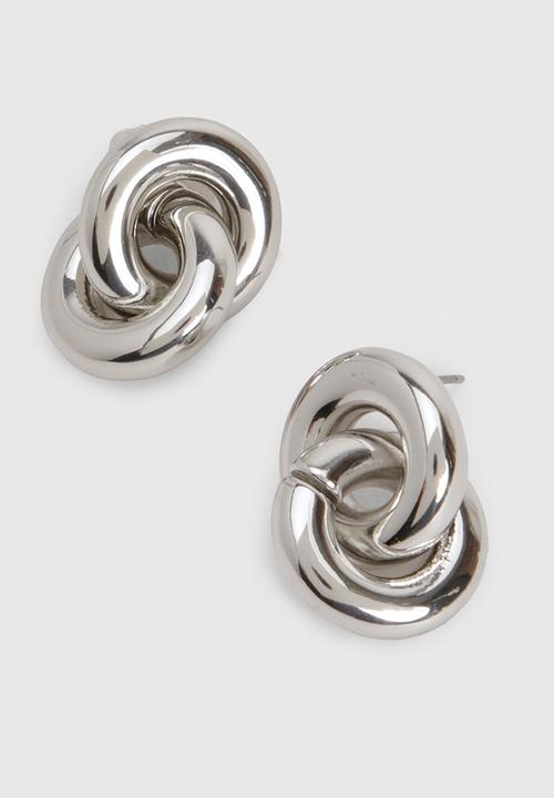 boohoo - Silver Chunky Linked Stud Earrings- Silver