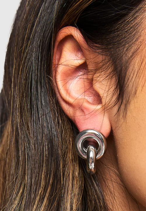 boohoo - Silver Chunky Linked Stud Earrings- Silver