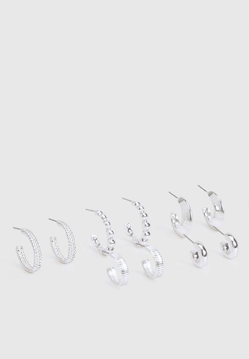 boohoo - Silver Hoop Earrings 5 Pack- Silver