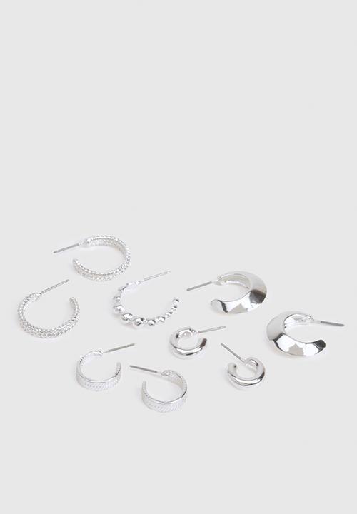 boohoo - Silver Hoop Earrings 5 Pack- Silver