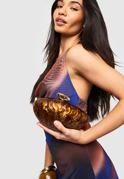 boohoo - Marbled Acrylic Clutch Bag- Brown