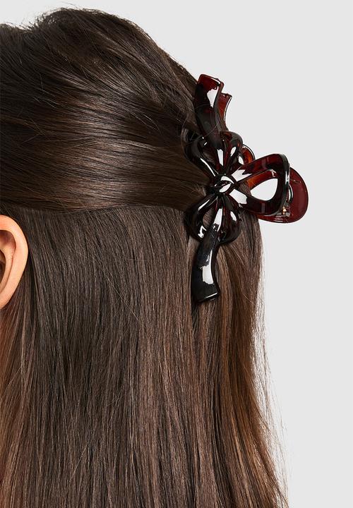 boohoo - Bow Detail Claw Clip- Brown