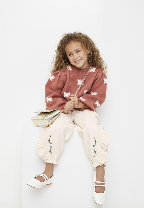 Pop Candy - Frilled balloon pants with embroidered detail - ecru