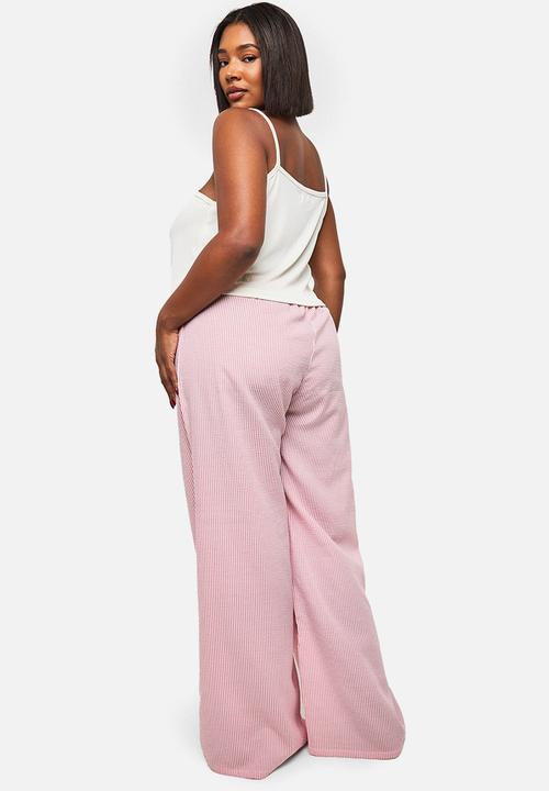 boohoo - Pointelle vest and wide leg trouser pj set - pink