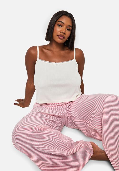 boohoo - Pointelle vest and wide leg trouser pj set - pink