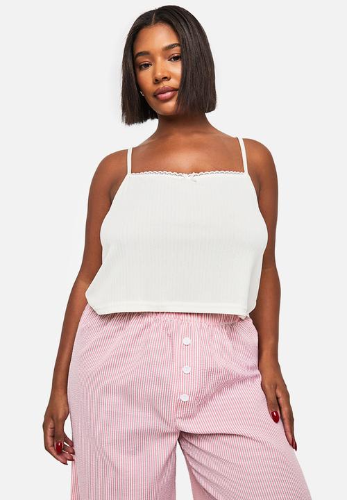 boohoo - Pointelle vest and wide leg trouser pj set - pink