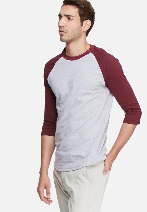 basicthread - 3/4 Raglan sleeve tee - grey & maroon