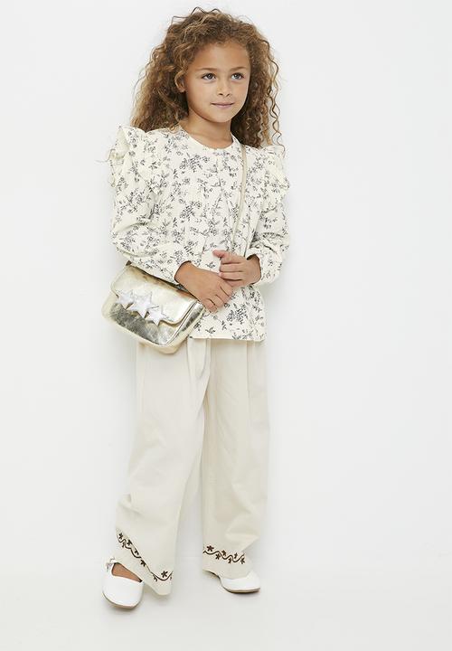 Pop Candy - Floral ruffle sleeve top - ecru