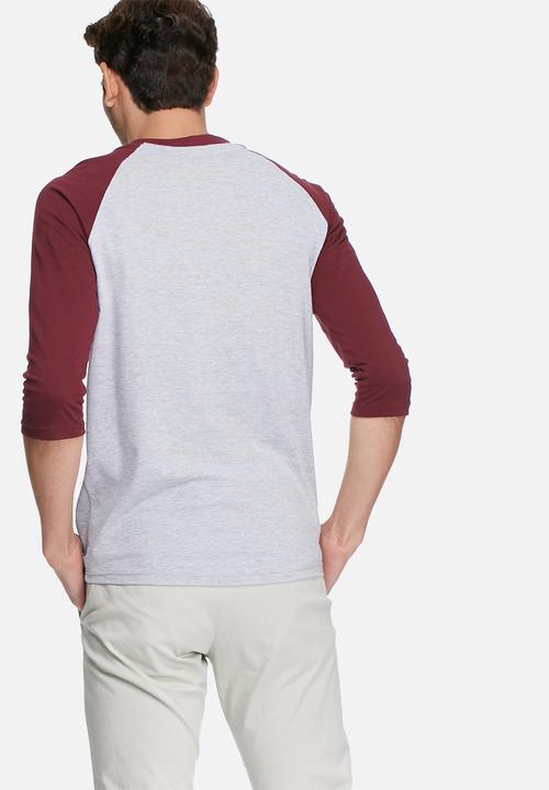 basicthread - 3/4 Raglan sleeve tee - grey & maroon