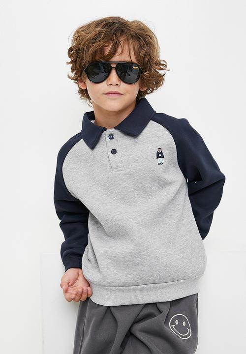 Pop Candy - Sloth embroidered raglan sweatshirt - navy/grey