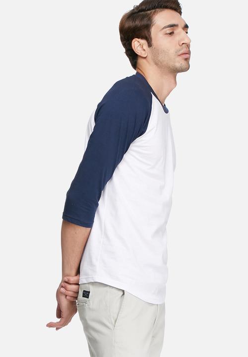 basicthread - 3/4 Raglan sleeve tee - white & blue 