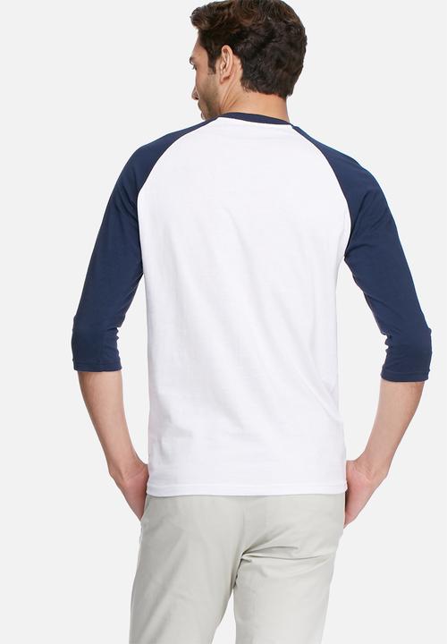 basicthread - 3/4 Raglan sleeve tee - white & blue 