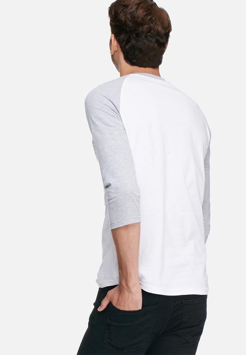 basicthread - 3/4 Raglan sleeve tee - white & grey