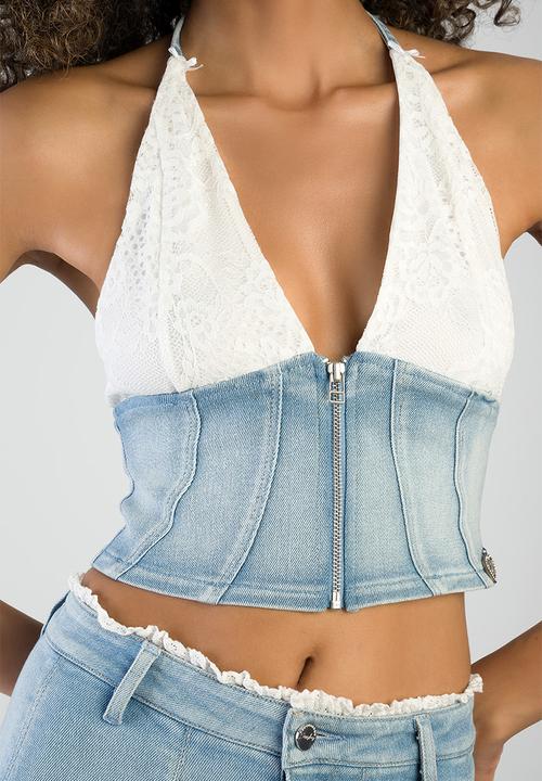 SISSY BOY - Nicole: Denim And Lace Top - Light Vintage