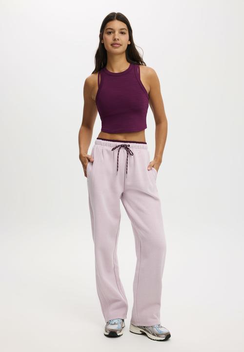 Cotton On - Active Rib Curved Hem Tank - Pickled Beet Marle