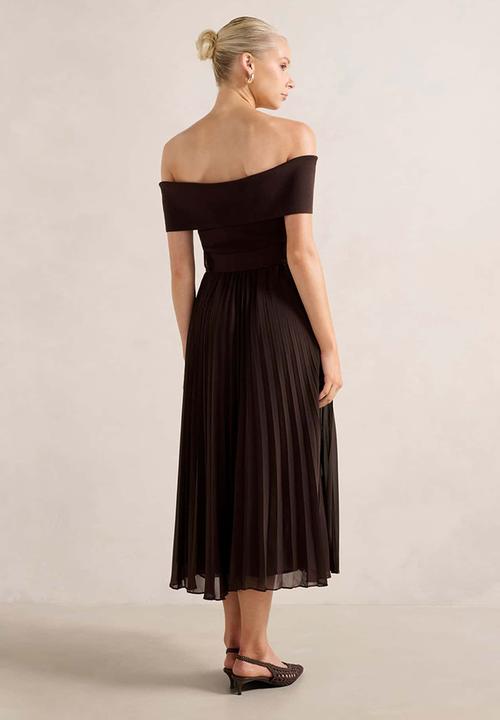 Forever New - Capri bardot pleat hem midi dress in chocolate 
