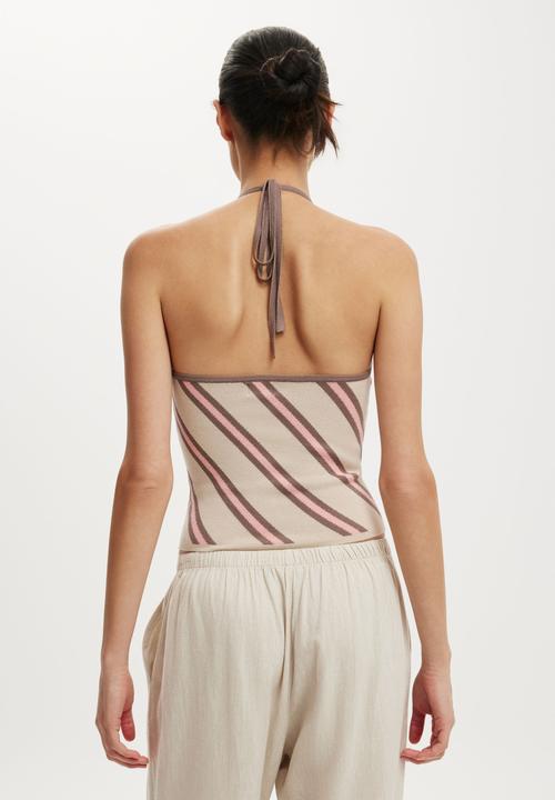 Cotton On - Halter knit with contrast bind - sunset stripe