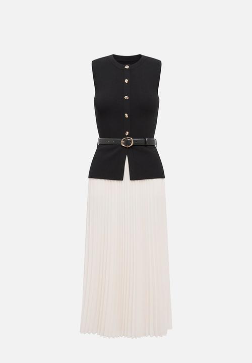 Forever New - Louisa woven mix knit dress in mono
