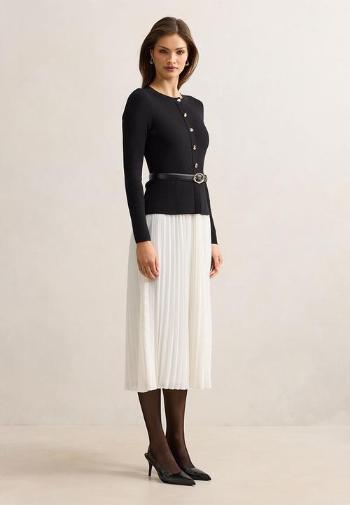 Forever New - Louisa woven mix knit dress in mono