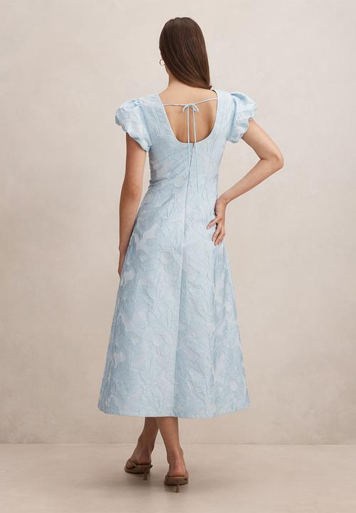 Forever New - Lily scoop jacquard midi dress in soft blue - blue