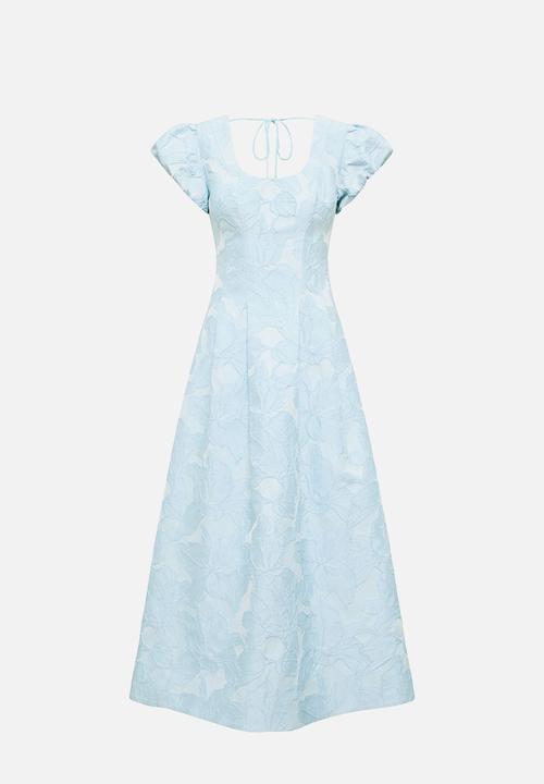 Forever New - Lily scoop jacquard midi dress in soft blue - blue