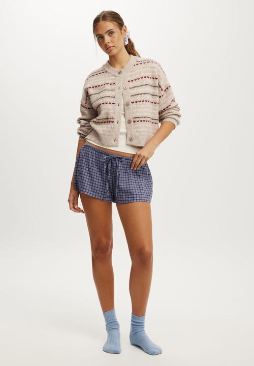 Cotton On - Cosy soft flannel short - lucy check steely blue