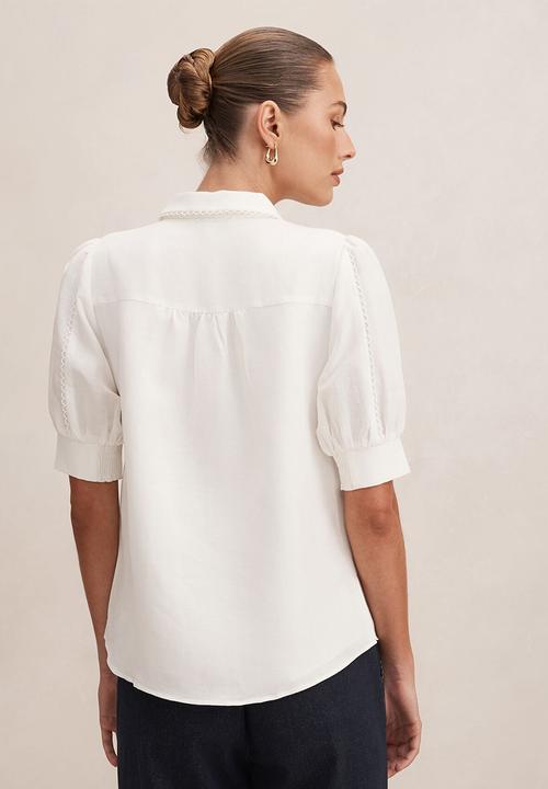 Forever New - Finley trim detail blouse in porcelain