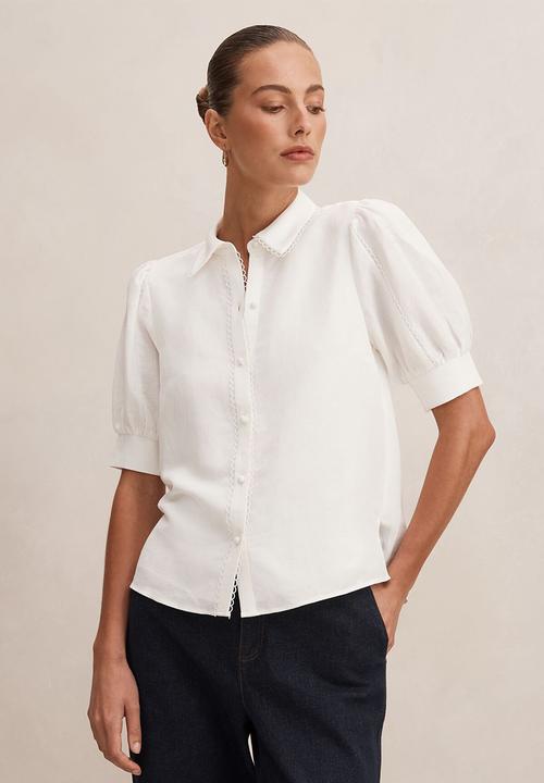 Forever New - Finley trim detail blouse in porcelain