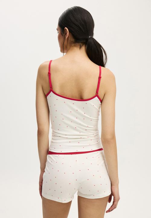 Cotton On - Dreamy soft longline cami - coconut milk/ spicy red heart ditsy