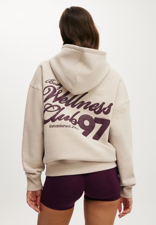 Cotton On - Plush Premium Graphic Hoodie - Sesame Marle/Bw Club