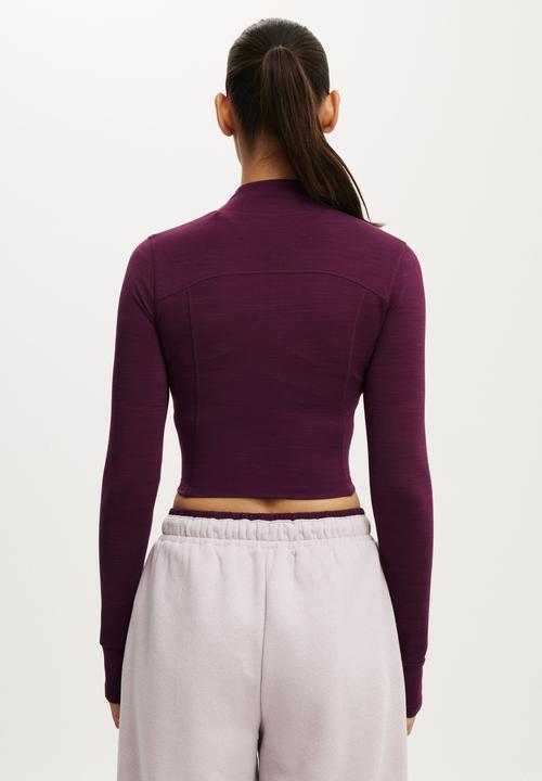 Cotton On - Ultra Soft Contour Long Sleeve Zip Through - Pickled Beet Marle