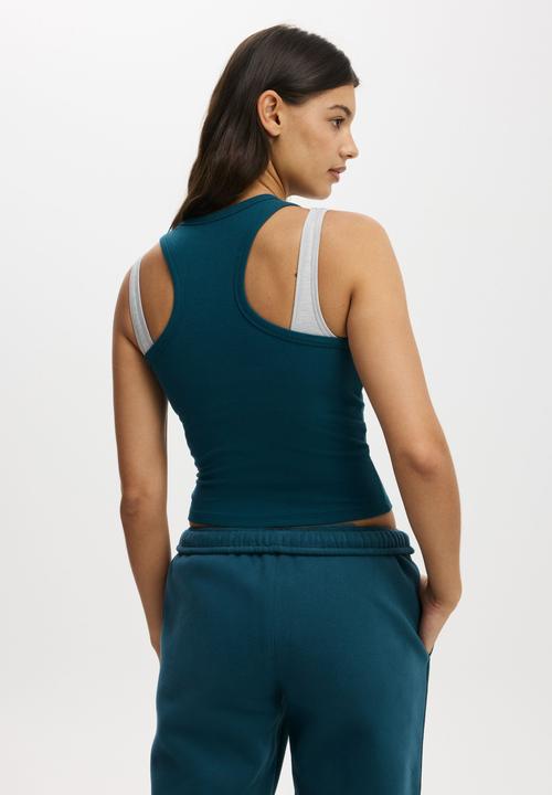Cotton On - Active Core Rib Racer Tank - Tidal Teal
