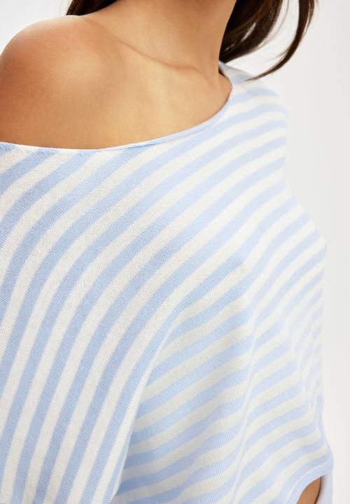 Cotton On - Off the shoulder cropped knit - violet blue/coconut milk gracie stripe