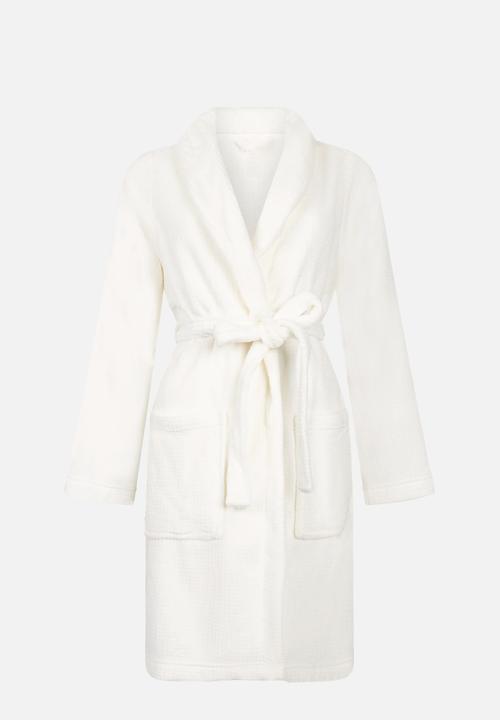 Hunkemoller - Robe short flannel fleece emb - white