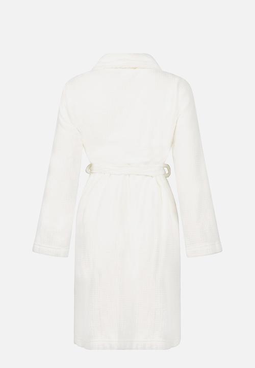Hunkemoller - Robe short flannel fleece emb - white