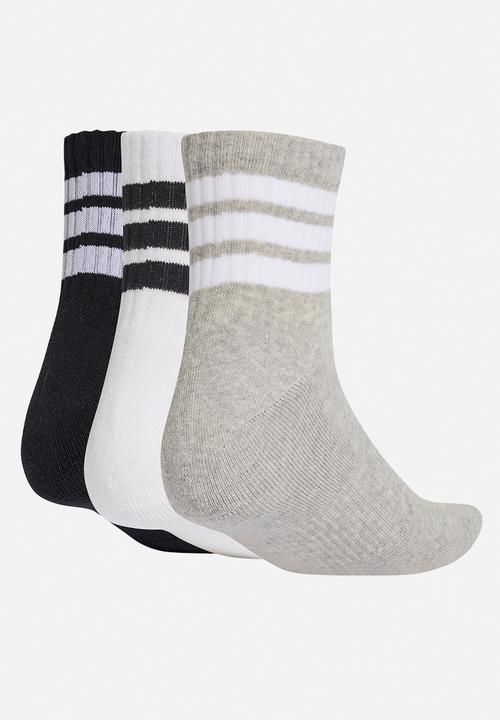 adidas Originals - 3-Striped Cushioned Mid Cut Sock 3pk - Medium grey heather/white/black