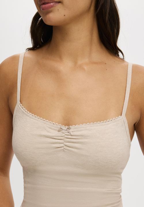 Cotton On - Sleep recovery picot cami - sesame marle