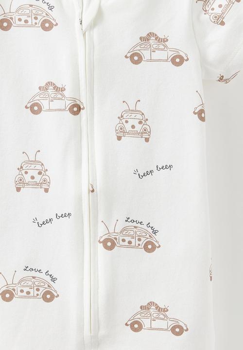 Cotton On - The Short Sleeve Zip Romper -  Vanilla/Beep Beep Love Bug