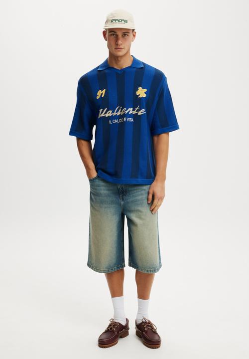Cotton On - Knitted Sports Polo - Navy Stripe