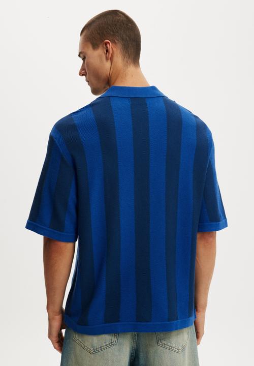 Cotton On - Knitted Sports Polo - Navy Stripe
