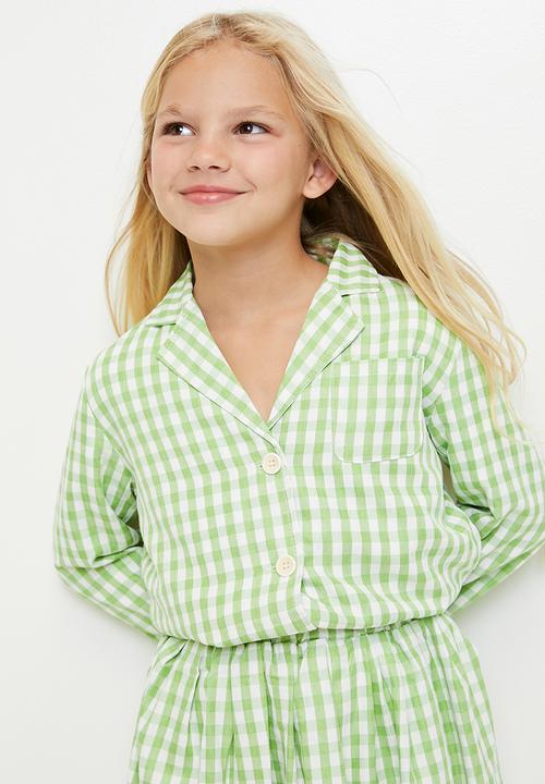 Pop Candy - Gingham shirt & skirt set - green