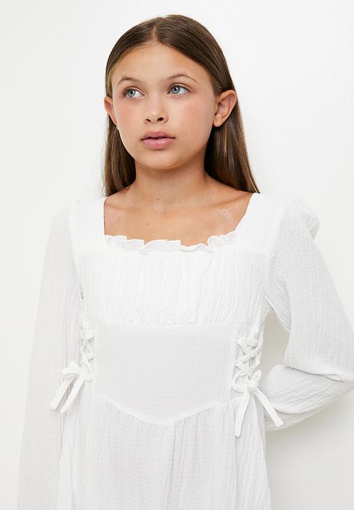Pop Candy - Mock corset waist dress - white