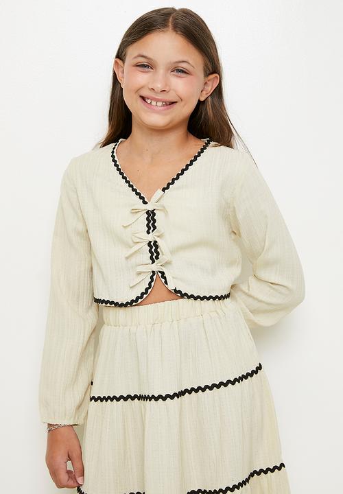Pop Candy - Tie top & tiered skirt set - cream/black