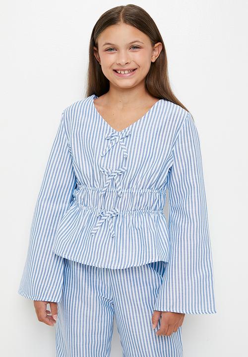 Pop Candy - Bell sleeve top & bell bottom pants set - blue