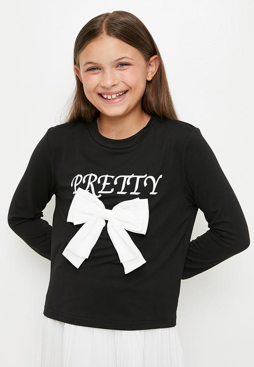 Pop Candy - Long sleeve tee & tiered maxi skirt - black/white/bow