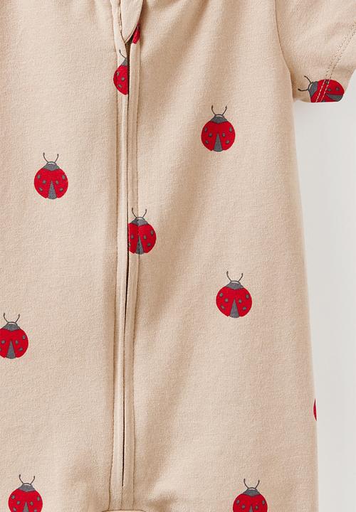 Cotton On - The Short Sleeve Zip Romper -  Latte Cream/Lady Bug