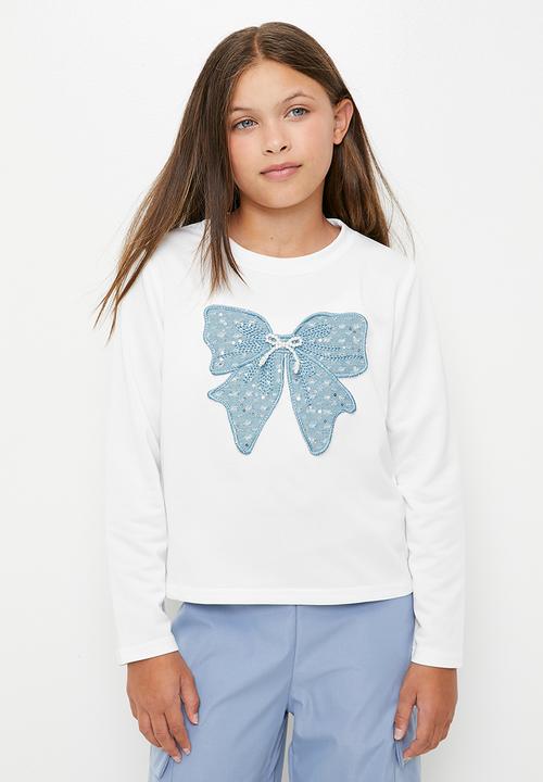 Pop Candy - Long sleeve tee & cargo pants set - white/blue/bow